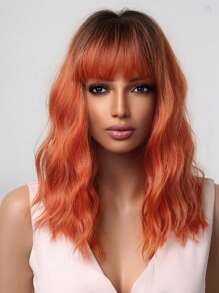 HAIRCUBE 18 Inch Ombre Orange Wigs,Natural Synthetic Wigs with Bangs for Women Halloween Wigs - Multicolor - View 8