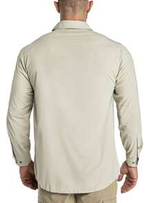 Men Flap Pocket Button Up Shirt - Khaki - View 2