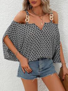 SHEIN LUNE Áo sơ mi nữ Chuỗi Tất cả trên in Giải trí - màu đen - Xem 1