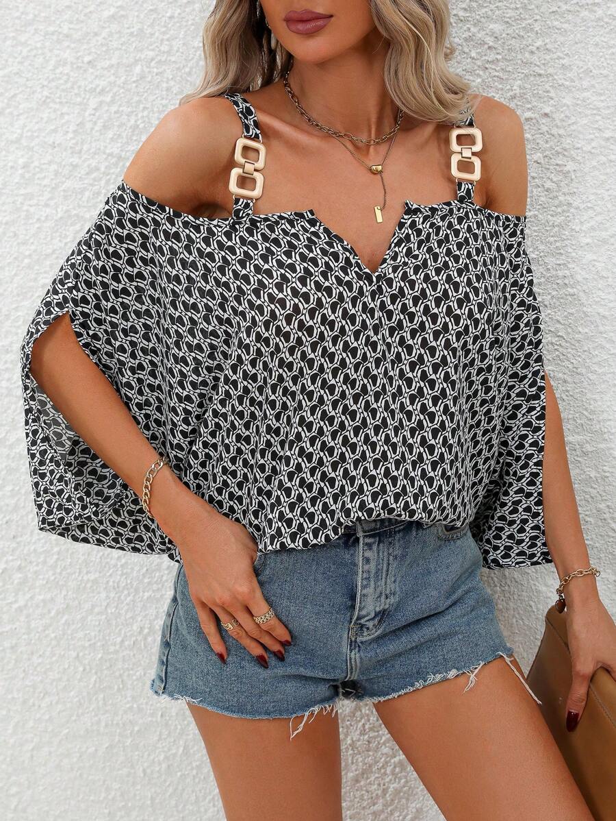 SHEIN LUNE Áo sơ mi nữ Chuỗi Tất cả trên in Giải trí - màu đen - Xem 1