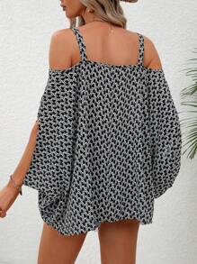 SHEIN LUNE Áo sơ mi nữ Chuỗi Tất cả trên in Giải trí - màu đen - Xem 2