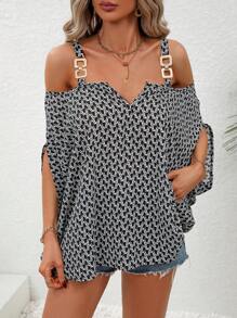 SHEIN LUNE Áo sơ mi nữ Chuỗi Tất cả trên in Giải trí - màu đen - Xem 6