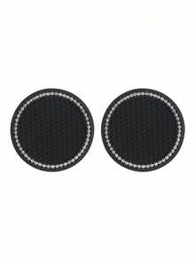 2pcs Rhinestone Decor Car Coaster - Black - View 3