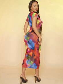SHEIN SXY 紮染緊身連衣裙不附帶比基尼套裝 - 彩色 - 查看 2