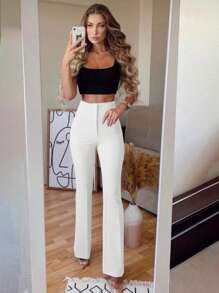 EURMUSE 寬腰帶喇叭褲 - 白色 - 查看 3