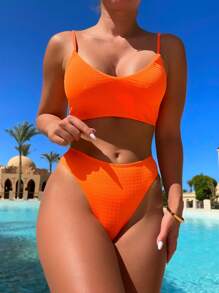 Bañador bikini liso - Naranja - Ver 3