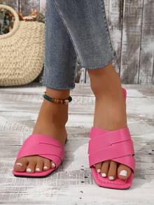 Women Snakeskin Embossed Flat Sandals, Funky Hot Pink Slide Sandals For Summer - Hot Pink - View 5
