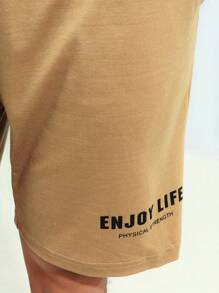 Manfinity Sport Corelite Men Letter Graphic Drawstring Waist Sports Shorts Gym Shorts Sweat Pants - Khaki - View 3