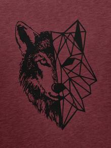 GENTILAND Men Wolf Print Tee - Rose Red - View 4