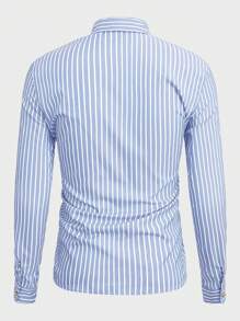 GENTILAND Áo sơ mi Nam Nút Thú vật Sọc Giải trí - Xanh và trắng - Xem 2