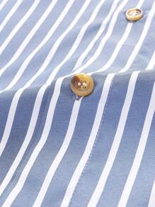 GENTILAND Áo sơ mi Nam Nút Thú vật Sọc Giải trí - Xanh và trắng - Xem 4