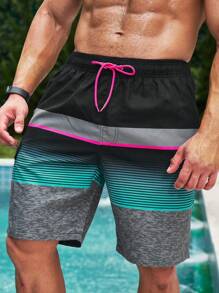 Surfspeed Men Striped Drawstring Waist Swim Trunks, Beach Vacation Shorts - Multicolor - View 4