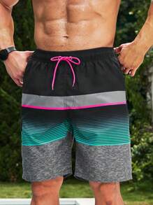 Surfspeed Men Striped Drawstring Waist Swim Trunks, Beach Vacation Shorts - Multicolor - View 5
