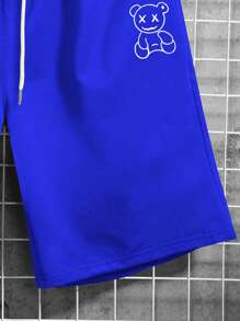 Manfinity Hypemode Quần short nam in hình gấu có dây rút, mùa hè - Xanh đậm - Xem 3