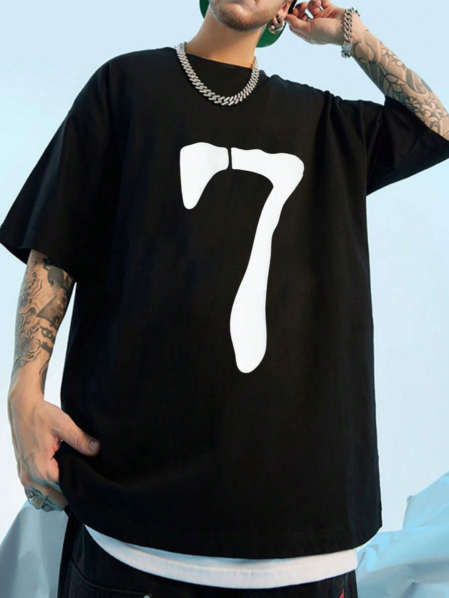 Manfinity Hypemode Nam In số Áo thun Thả vai - màu đen - Xem 1