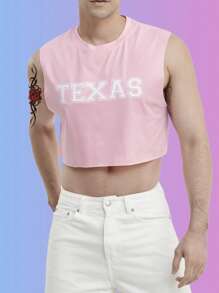 Manfinity Fever City Men Letter Graphic Crop Tank Top - Baby Pink - View 2