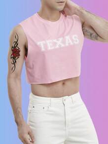 Manfinity Fever City Men Letter Graphic Crop Tank Top - Baby Pink - View 4