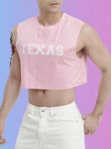 Manfinity Fever City Men Letter Graphic Crop Tank Top - Baby Pink - View 5