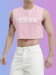 Manfinity Fever City Men Letter Graphic Crop Tank Top - Baby Pink - View 1