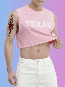 Manfinity Fever City Men Letter Graphic Crop Tank Top - Baby Pink - View 7