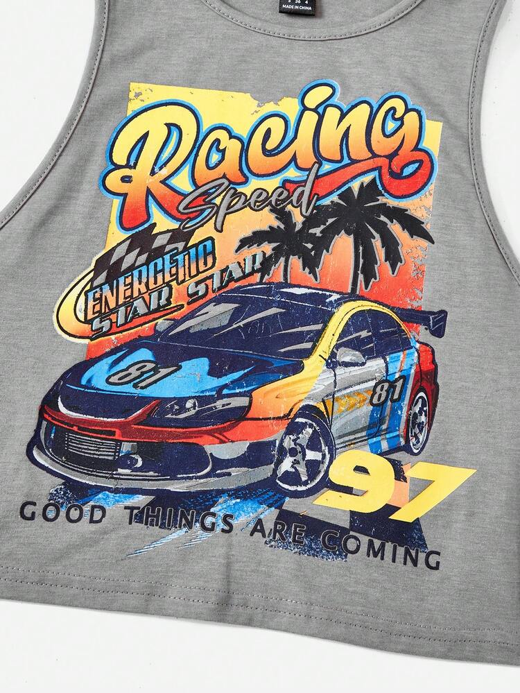 SHEIN Coolane Top tank crop con estampado de coche y letra - Gris - Añade 3