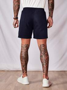 Manfinity NXTstreet 休閒抽繩 口袋純色男士短褲 - 藏蓝色 - 查看 4