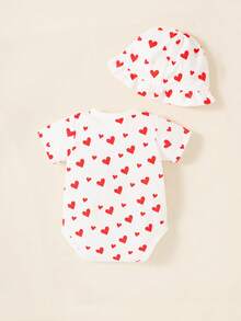 嬰兒愛心圖案前蝴蝶結連身背心&帽 - 白色 - 查看 2