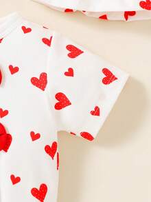 嬰兒愛心圖案前蝴蝶結連身背心&帽 - 白色 - 查看 3