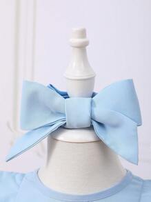 Vestido De Niña De Frente Con Lazo Y Ribete De Volantes Y Diadema - Azul - Ver 4