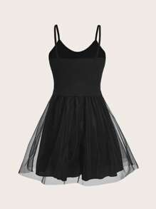 ROMWE Goth Snake Graphic Contrast Mesh Cami Dress - Black - View 2