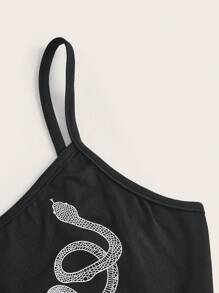 ROMWE Goth Snake Graphic Contrast Mesh Cami Dress - Black - View 3