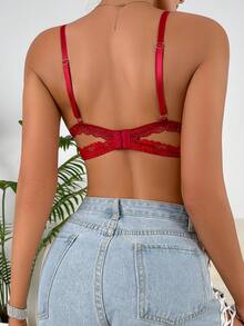 Chain Detail Lace Underwire Bra - Burgundy - View 2