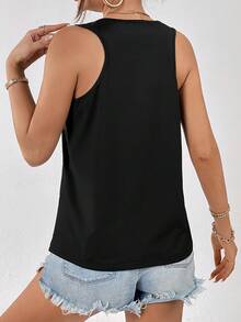 SHEIN Essnce Solid V Neck Tank Top - Black - View 2
