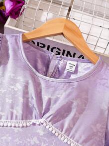 Đầm Gái Tương phản ren màu trơn Giải trí - Màu Lilac Tím - Xem 4