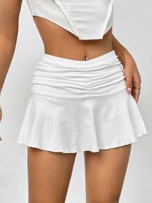 SHEIN EZwear Váy nữ Xù Viên lá sen màu trơn Giải trí - trắng - Xem 1