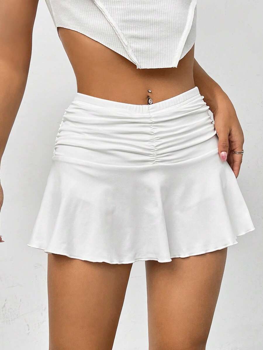 SHEIN EZwear Váy nữ Xù Viên lá sen màu trơn Giải trí - trắng - Xem 1