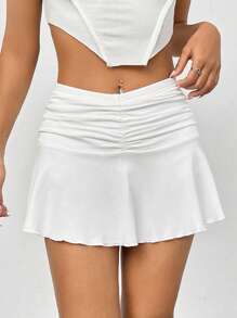 SHEIN EZwear Váy nữ Xù Viên lá sen màu trơn Giải trí - trắng - Xem 3