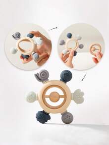 Bebé 1 pieza Mordedor seta & trébol en relieve de silicona - Azul - Ver 3