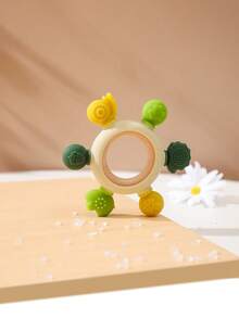 1pc Baby Teething Toy With Silicone Forest Design, Removable Beechwood Ring, And Improved Grip Training Function, Perfect Gift For Newborns - Green - View 1