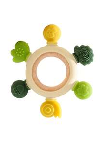 1pc Baby Teething Toy With Silicone Forest Design, Removable Beechwood Ring, And Improved Grip Training Function, Perfect Gift For Newborns - Green - View 3