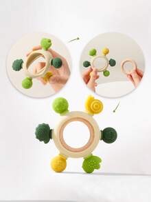 1pc Baby Teething Toy With Silicone Forest Design, Removable Beechwood Ring, And Improved Grip Training Function, Perfect Gift For Newborns - Green - View 7