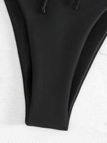 Swim Basics Set Baju Renang Bikini Seksi Wanita Warna Polos dengan Potongan Halter dan Tali di Depan, Tanpa Kawat - Hitam - View 4