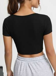 SHEIN EZwear 休閒不對稱 貼布字母女士T恤