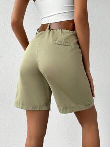 Cottnline شورت دنيم حافة ملتف جيب مائل - أخضر - مشاهدة 2