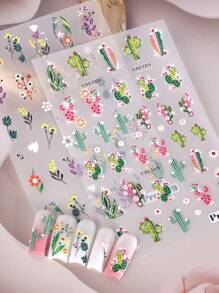 Hoa xương rồng Nhãn dán móng tay nổi 5D Hoạt hình Hoa lá Trang trí thanh trượt mùa hè - Nhiều màu - Xem 1