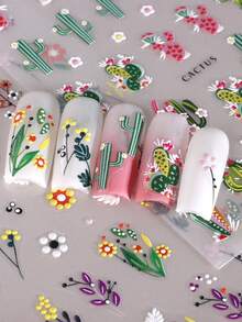 Hoa xương rồng Nhãn dán móng tay nổi 5D Hoạt hình Hoa lá Trang trí thanh trượt mùa hè - Nhiều màu - Xem 2
