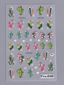 Hoa xương rồng Nhãn dán móng tay nổi 5D Hoạt hình Hoa lá Trang trí thanh trượt mùa hè - Nhiều màu - Xem 7