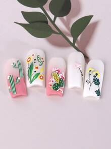 Hoa xương rồng Nhãn dán móng tay nổi 5D Hoạt hình Hoa lá Trang trí thanh trượt mùa hè - Nhiều màu - Xem 8