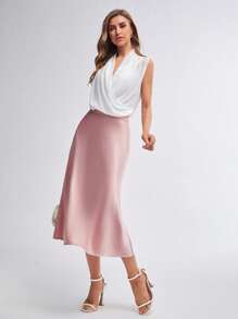 BizChic 素色高腰A字半身裙工作服 - 淺粉色 - 查看 2