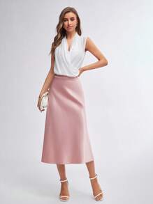 BizChic 素色高腰A字半身裙工作服 - 淺粉色 - 查看 8